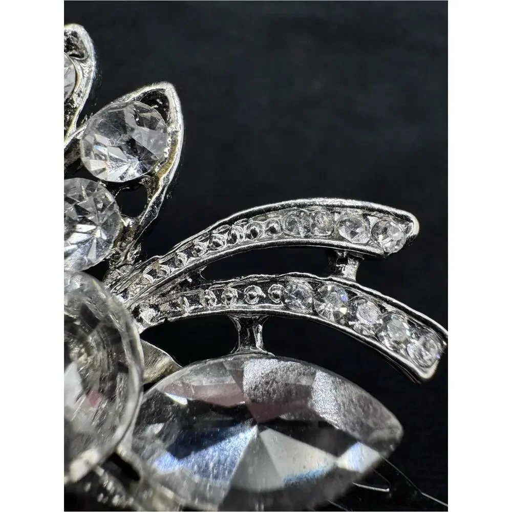 Crystal Rhinestone Bridal Prom Floral Silver Tone Elegant Hair Comb